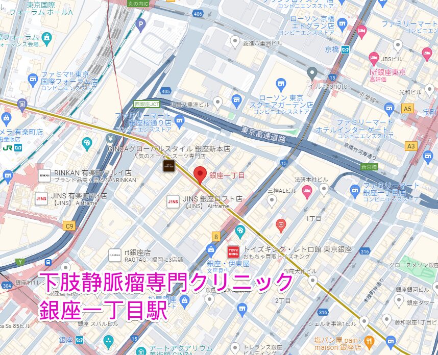 銀座一丁目駅周辺の下肢静脈瘤専門クリニック